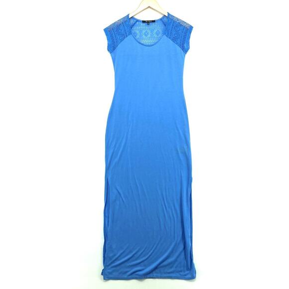 Hype Women's Blue Sleeveless Round Neck Side Vented Long A-line Dress Size Large - Picture 1 of 11